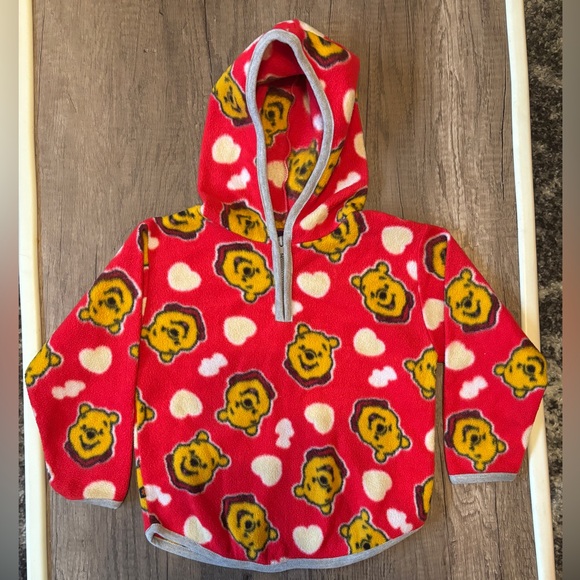Vintage 90s 2000s Y2K Winnie The Pooh Fleece Quarter Zip Sweater Jacket Hood 4T - Picture 1 of 6